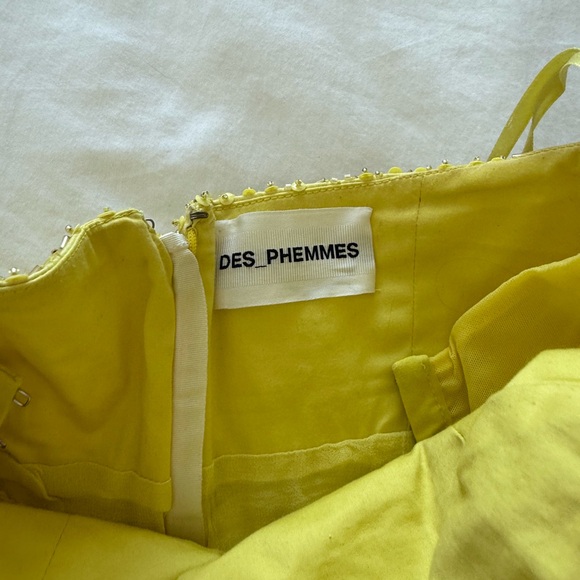 DES PHEMMES Exclusive embroidered strapless cotton blend mini in Yellow - Picture 6 of 6